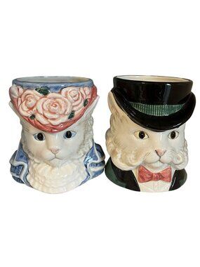 FItz & Floyd Edwardian Kittens of Knightsbridge Pair Mugs VTG 1988